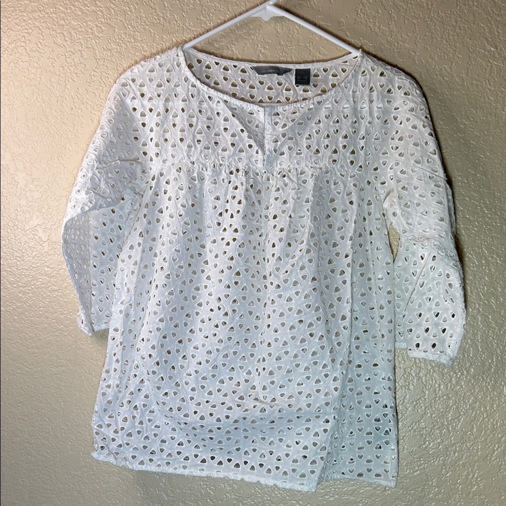 Liz Claiborne Blouse Womens Small Triangle Cutouts Sheer Top  SIZE XS